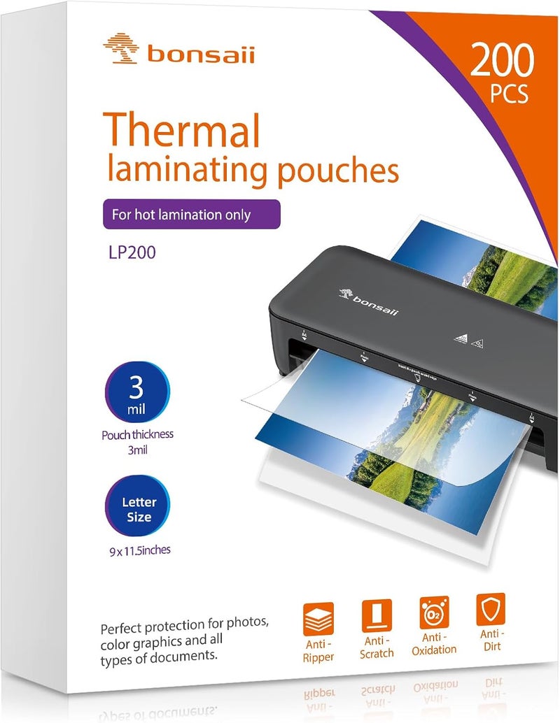 bonsaii Laminating Sheets, 200 PCS 3mil Thermal Laminating Pouches, 9 x 11.5 inches, Letter Size, Clear and Durable, Suitable for Multiple Fields of Use-LP200 - Image 1